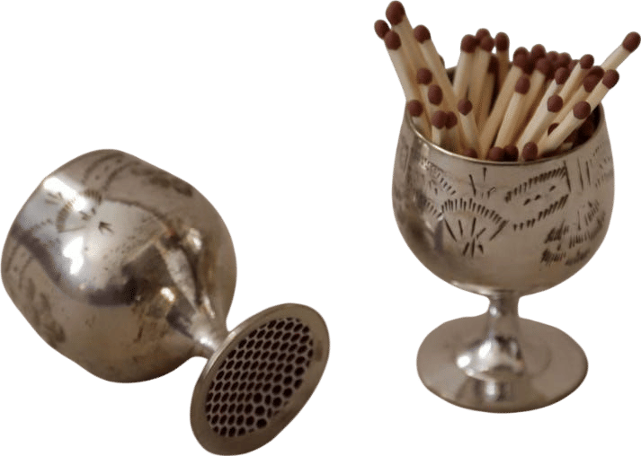 Vintage Silver Goblet Matchstick Holder With Striker