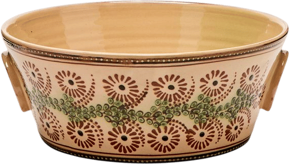 Flowers Hand-Painted Ceramic Handled Serving Dish