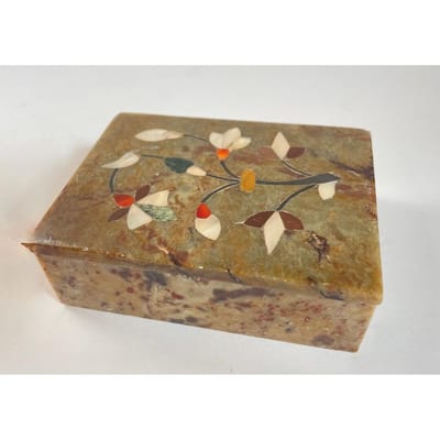 Vintage Inlaid Stone Pietra Dura Trinket Box