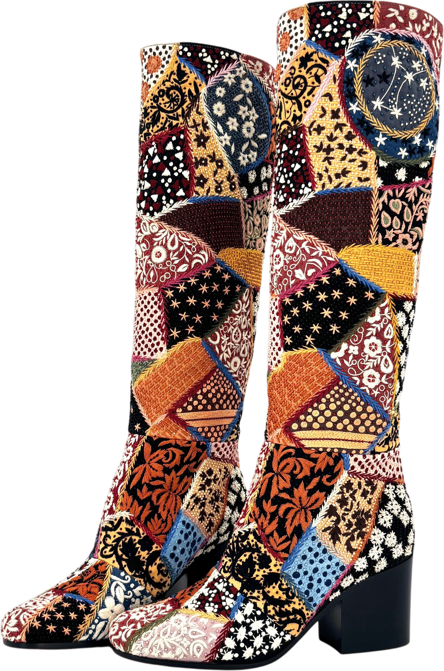 Patchwork Knee-High Boots