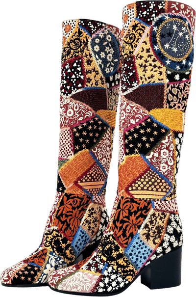 Patchwork Knee-High Boots