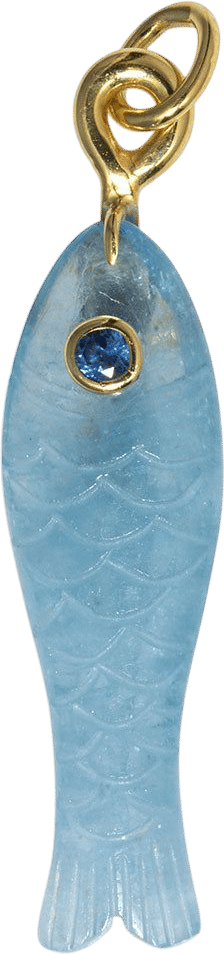 Aquamarine & Sapphire 14K Gold Fish Pendant