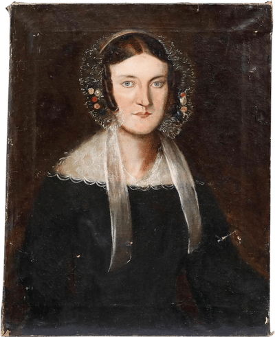 19th Century Oil Painting of a Lady in Mourning Clothes