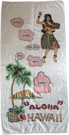 Vintage 1960s Hawaii Aloha Hula Dancer Beach Towel