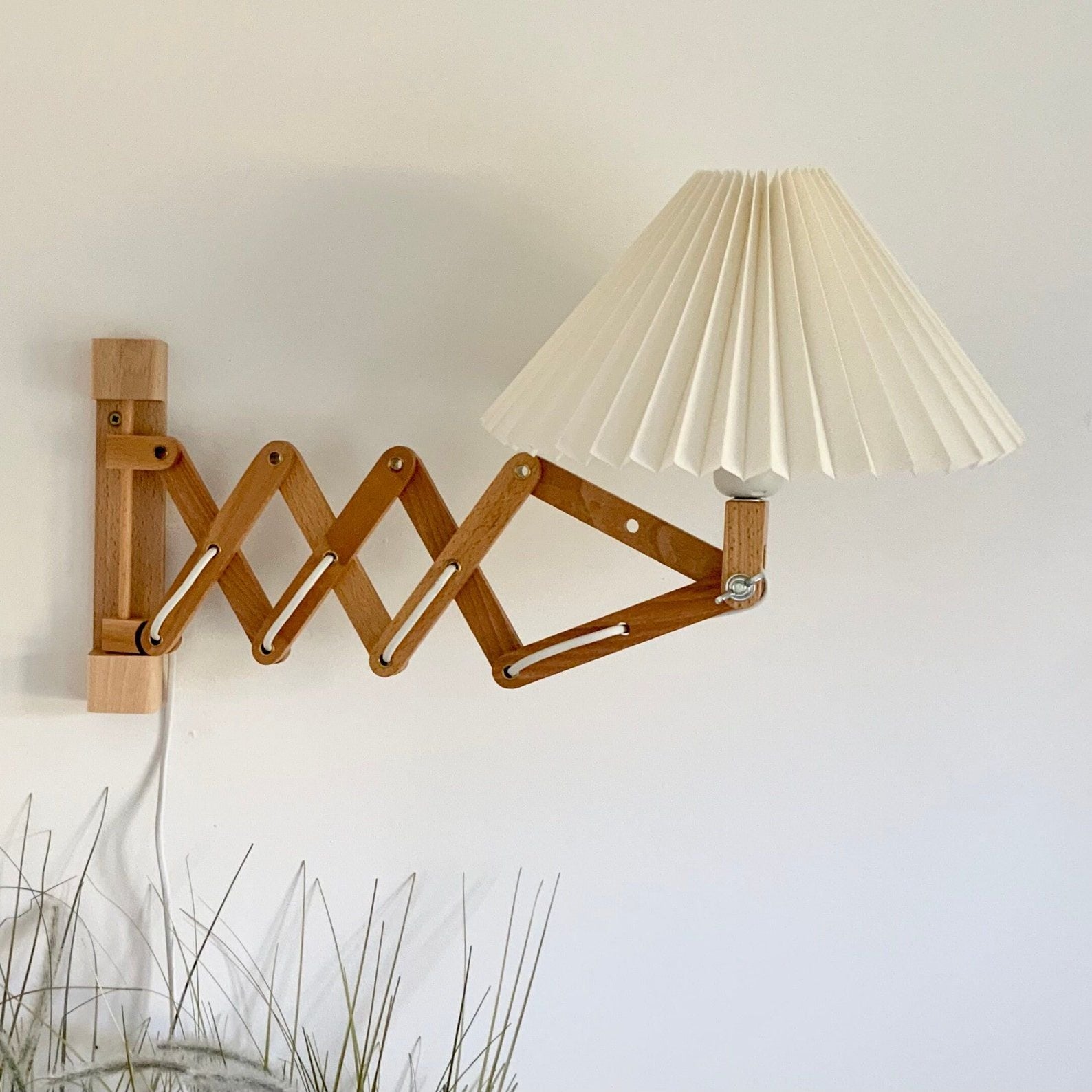 Danish Designed Beech Wood Scissor Wall Lamp