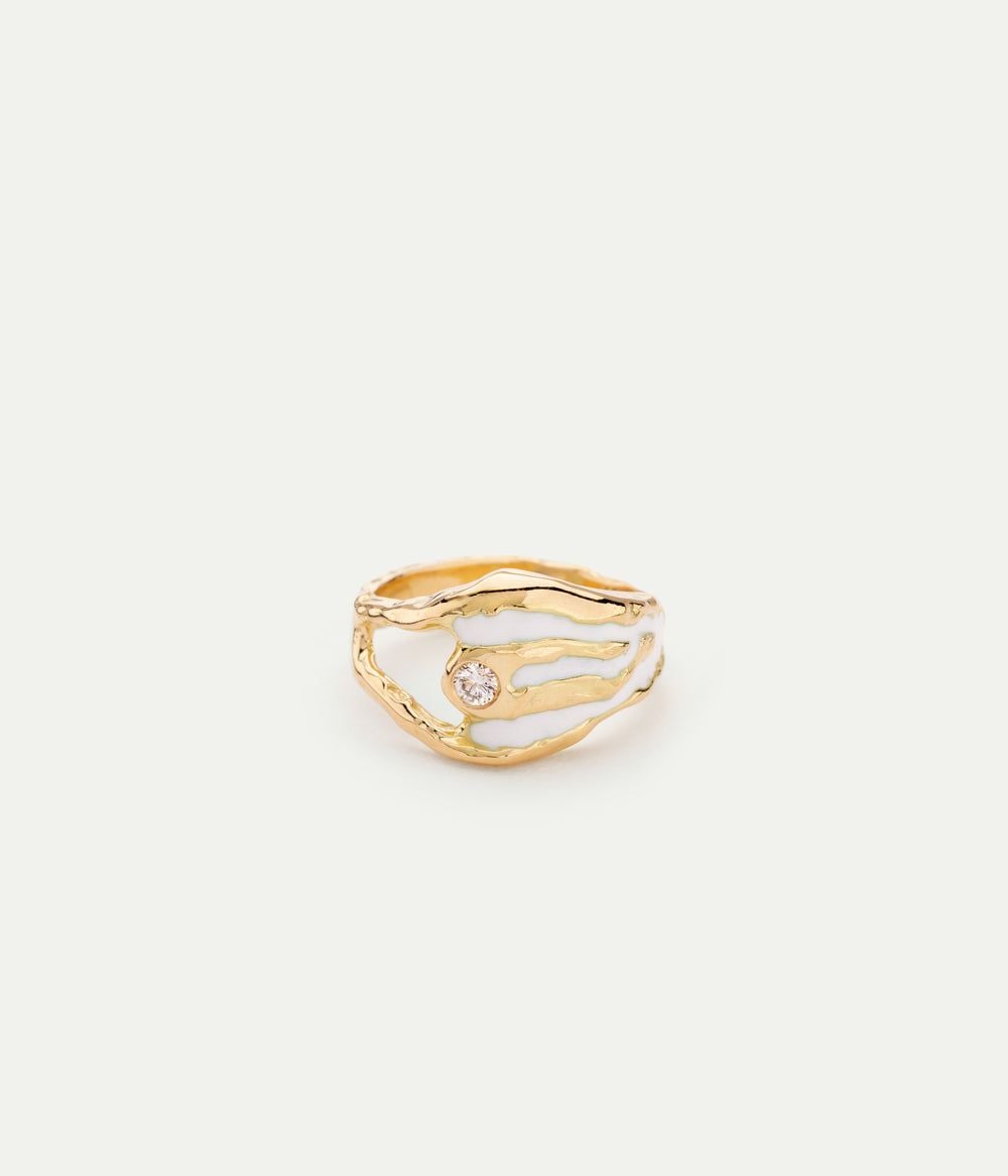 Blanche Enamel and Diamond Ring