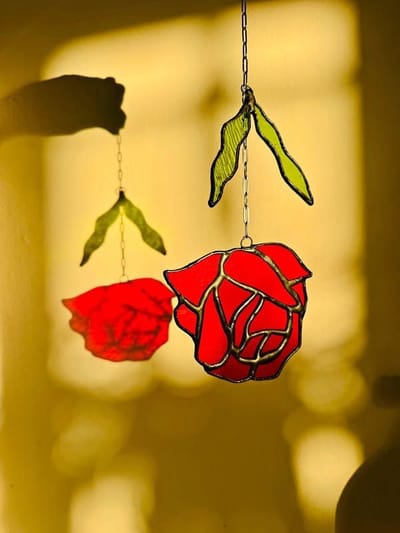 Stained Glass Rose Suncatcher