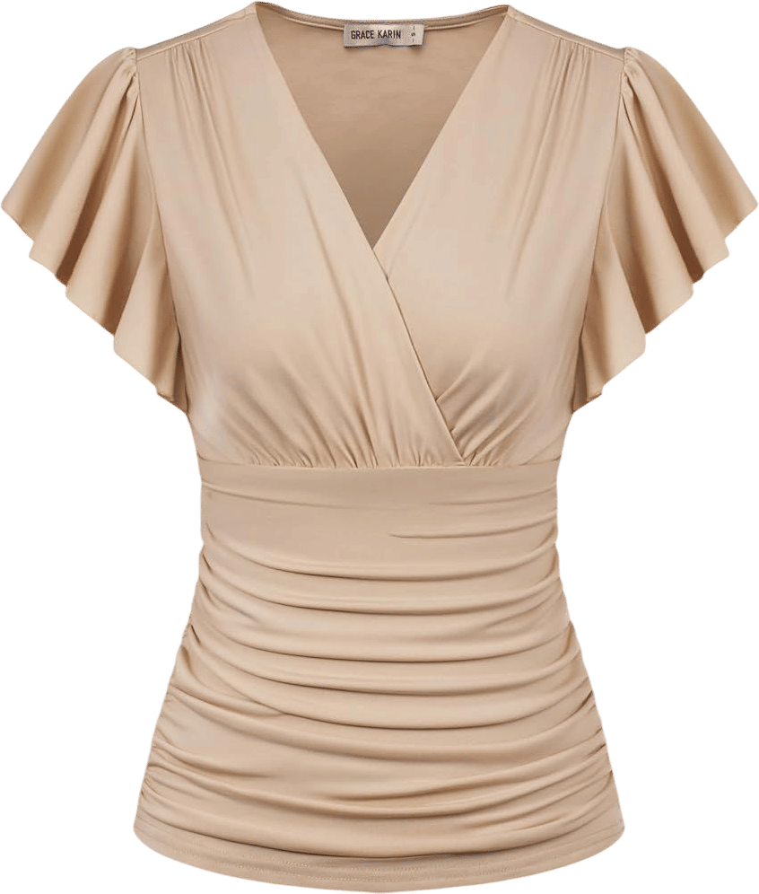 Wrap tops look graceful on apple shaped women.