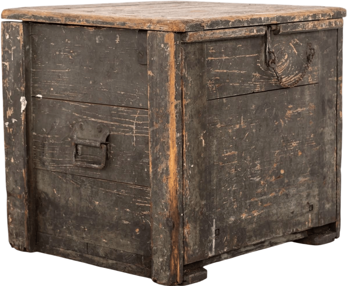 Antique Industrial Large Painted Wooden Tool Chest Trunk Box, C.1940