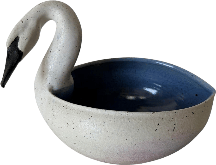 1980s Handmade Ceramic Swan Bowl or Planter