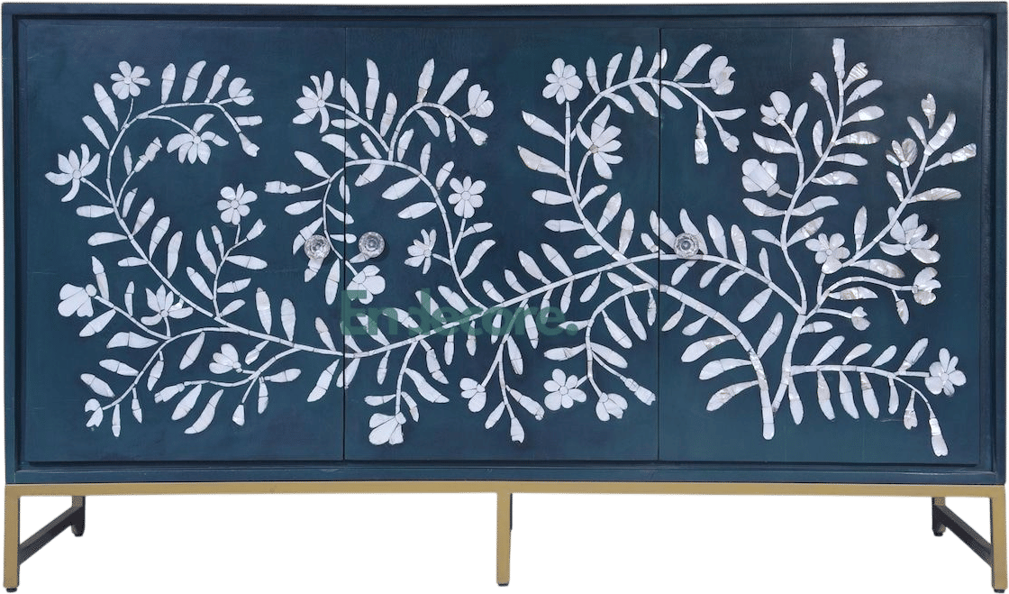 EndecoreArt Mother of Pearl Blue Floral Buffet Cabinet