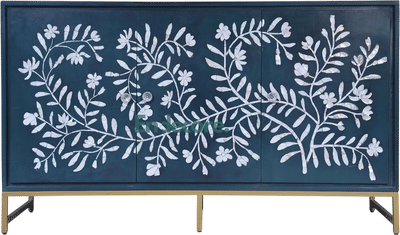 Mother of Pearl Blue Floral Buffet Cabinet
