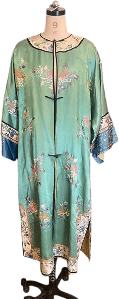 Vintage Hand-Embroidered Silk Chinese Robe Duster Jacket
