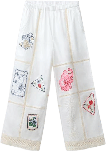 PATCHWORK EMBROIDERED STRAIGHT PANTS