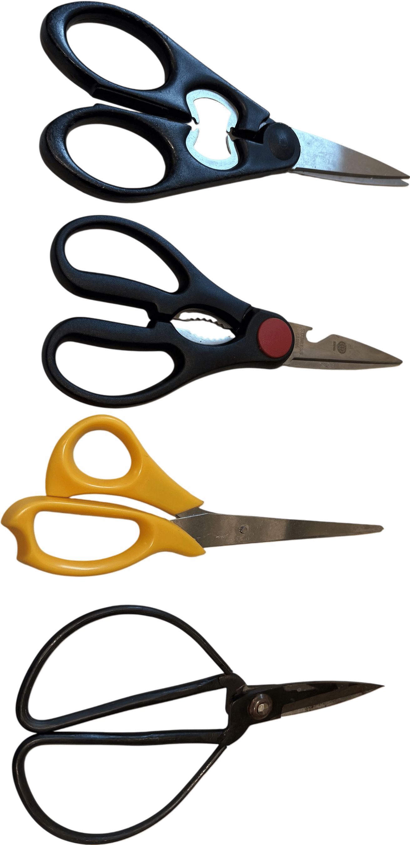 4 pairs of scissors in the kitchen