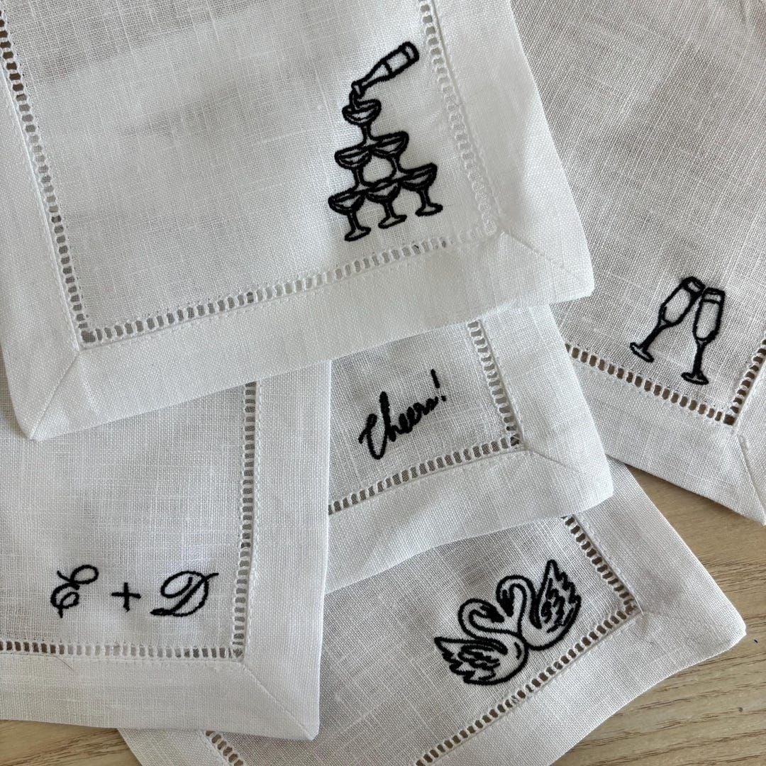 Embroidered Linen Cocktail Napkins/Coasters