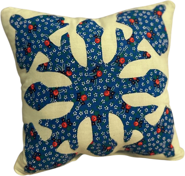 Handstitched Hawaii Hibiscus Pillow: Upcycled Quilt, Blue Suede Leather - Etsy