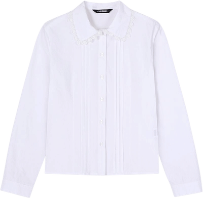 Pintuck Lace Long Sleeve Blouse