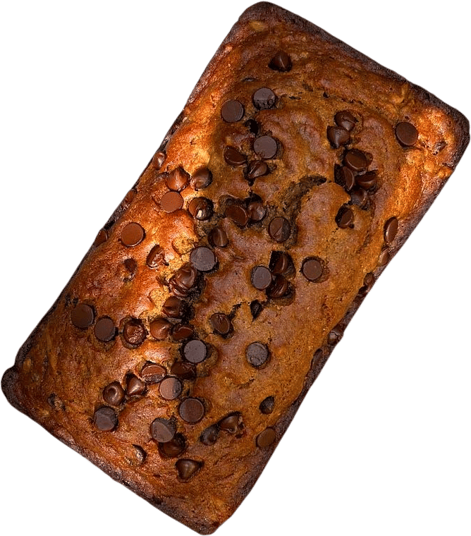 Whole wheat banana bread with tons of chocolate chips and walnuts