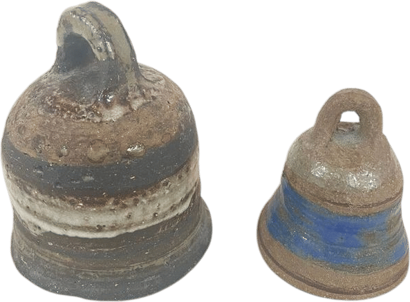 Vintage Art Studio Pottery Bells Set of 2 Handcrafted Stoneware Blue Brown - Etsy