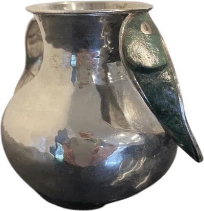 Emilia Castillo Silver Hand Hammered Malachite Fish Handles Vase