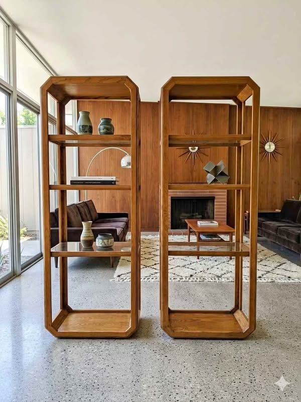Vintage Oak Octagonal Display Shelves