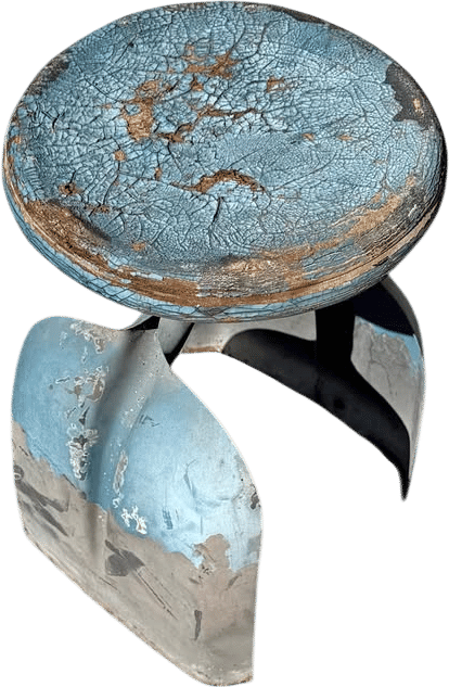 Industrial Outdoor Wood Stool with Shovel Legs