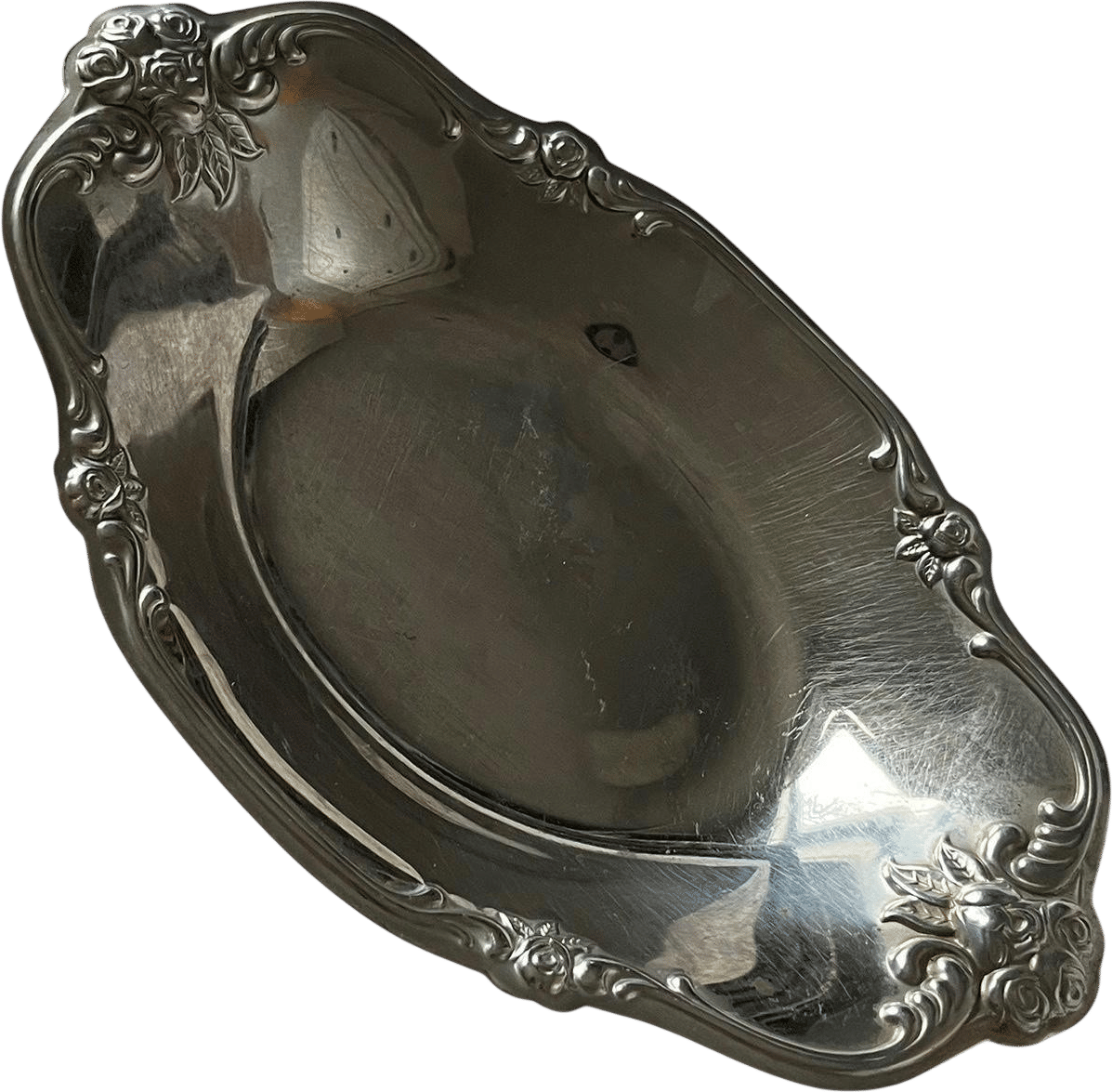 Vintage Polished Silver Serving Platter with Floral Engraving