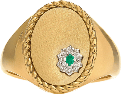 9K Yellow Gold Diamond Emerald Ring