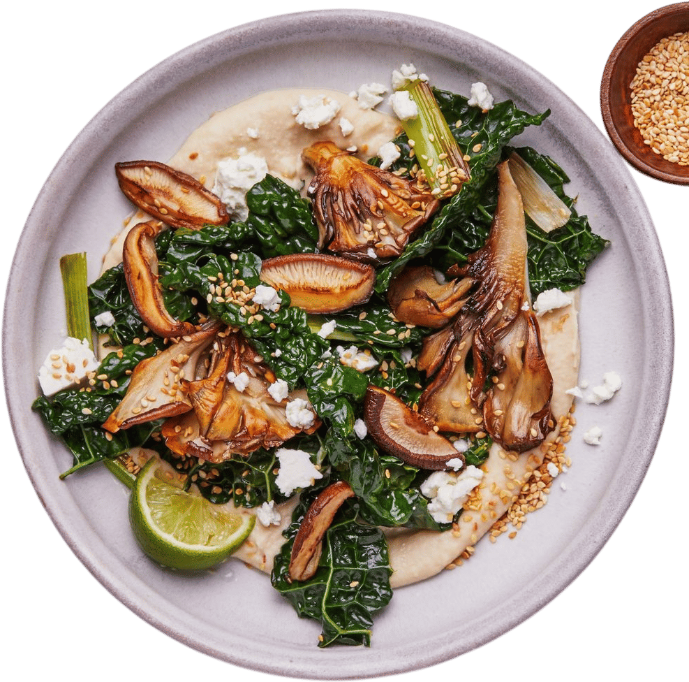 Crispy Mushrooms With Creamy White Beans and Kale