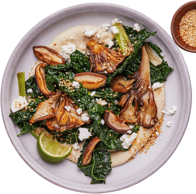 Crispy Mushrooms With Creamy White Beans and Kale