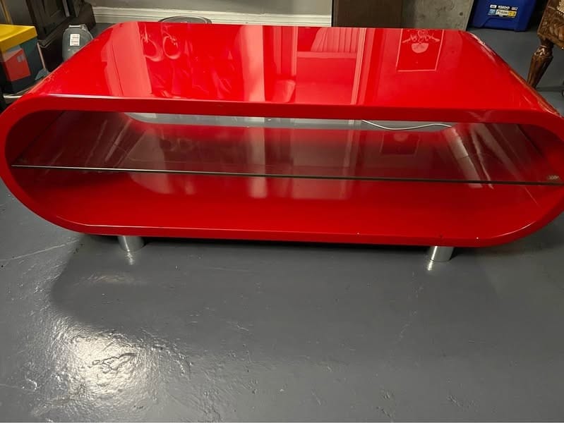 Modern Red Coffee Table with Glass Shelf