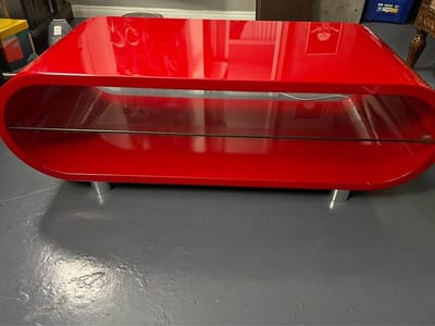 Modern Red Coffee Table with Glass Shelf