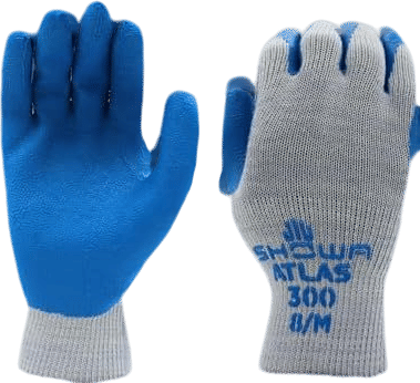 SHOWA Atlas 300 Natural Latex Palm Coated General Purpose Work Glove with Poly/Cotton Liner, 10-Gauge, Blue, Large (12 Pair)