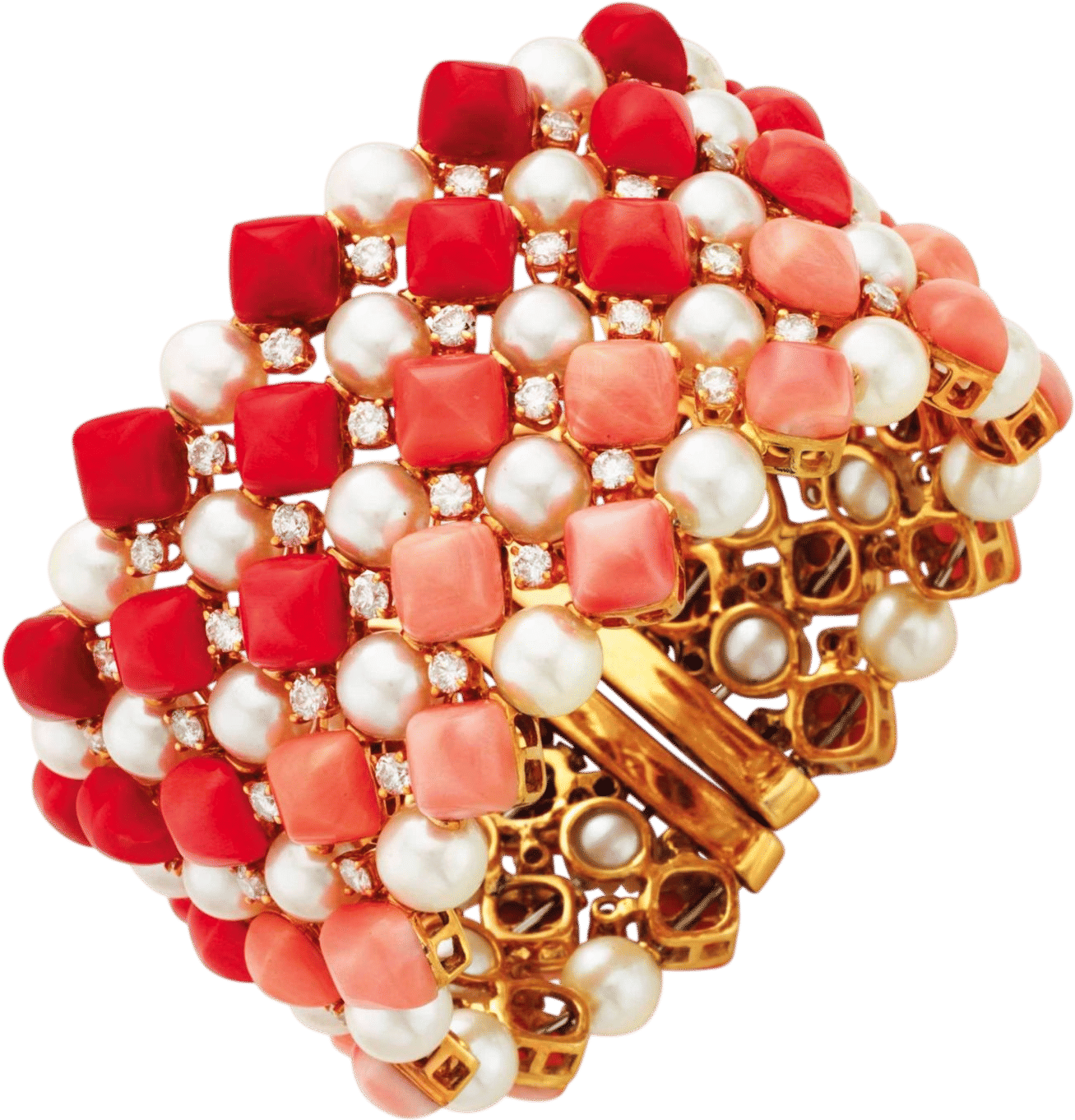 Pearl, Coral, and Diamond Bracelet