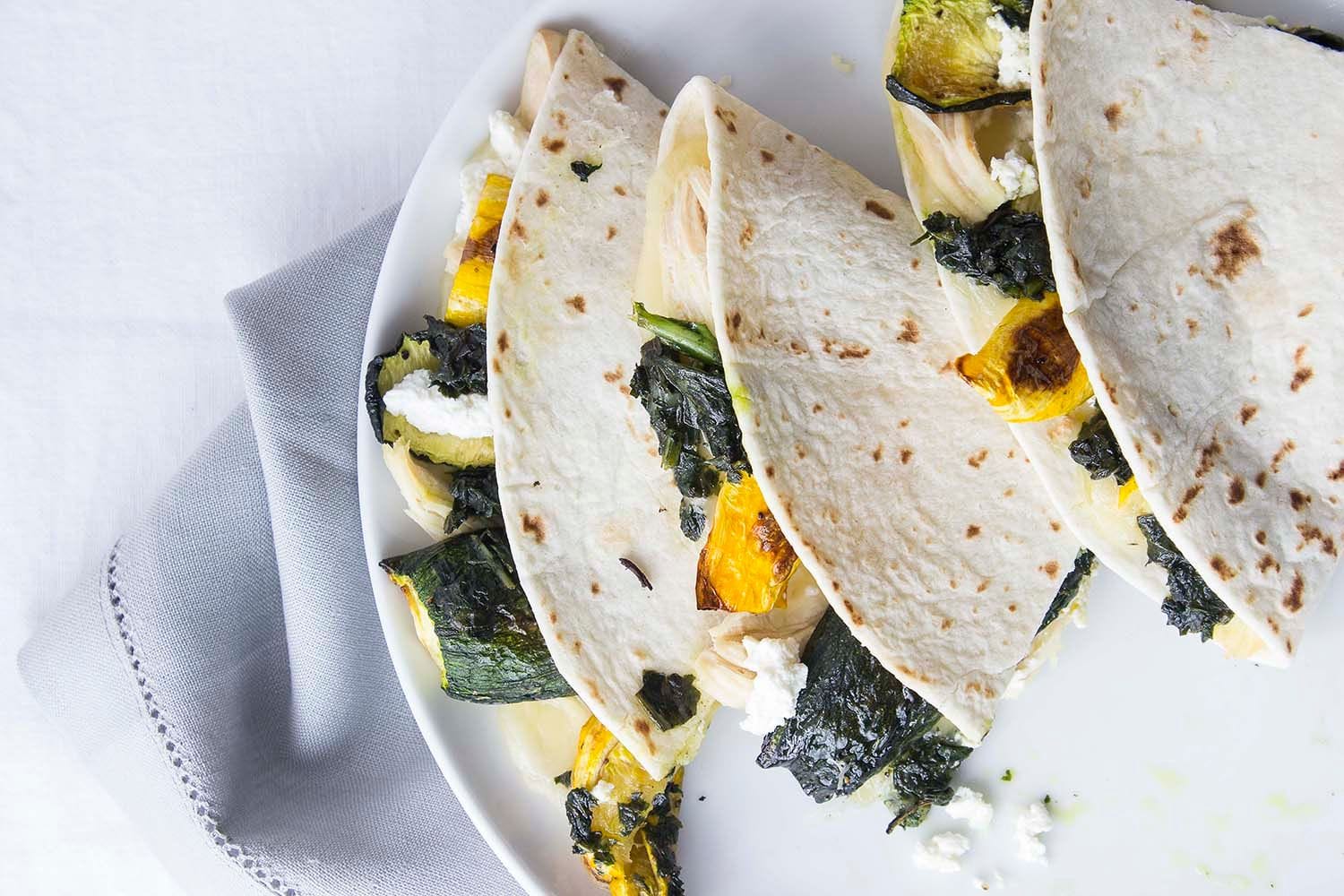 Zucchini Quesadillas with Farmers Cheese and Pesto