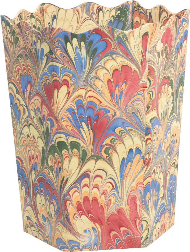 Hand-Marbled Scallop Trash Bin