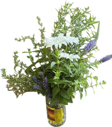 Gifting an herb bouquet to the host
