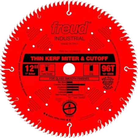 Freud Thin Kerf Ultimate High Production Cut-Off Saw Blade with Tico Hi-Density Carbide for Maximum Performance - 12" Diameter, 96 Teeth, ATB Grind - LU74R012
