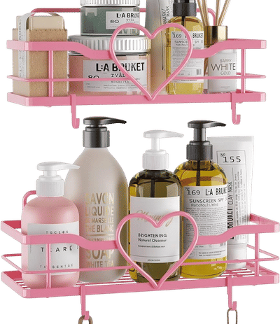 Heart-Shaped Pink Shower Caddy