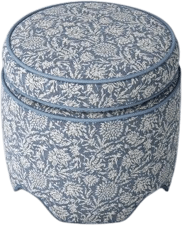 Storage Ottoman with Piping Printed Blue Fabric