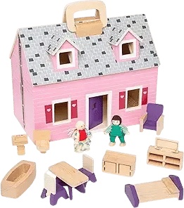 Melissa & Doug Fold and Go Wooden Dollhouse with 2 Dolls and Wooden Furniture,Multi,One Size