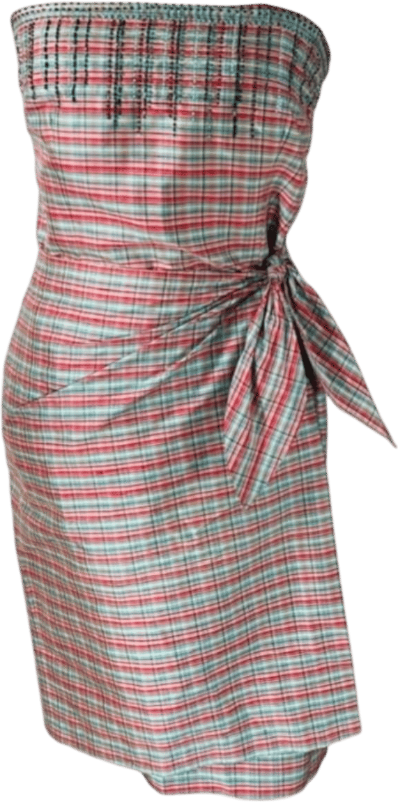 Kay Unger Plaid Strapless Dress
