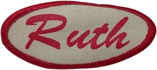 Ruth Used Silk Screen Vintage Sew On Name Patch Tags Oval Red On White