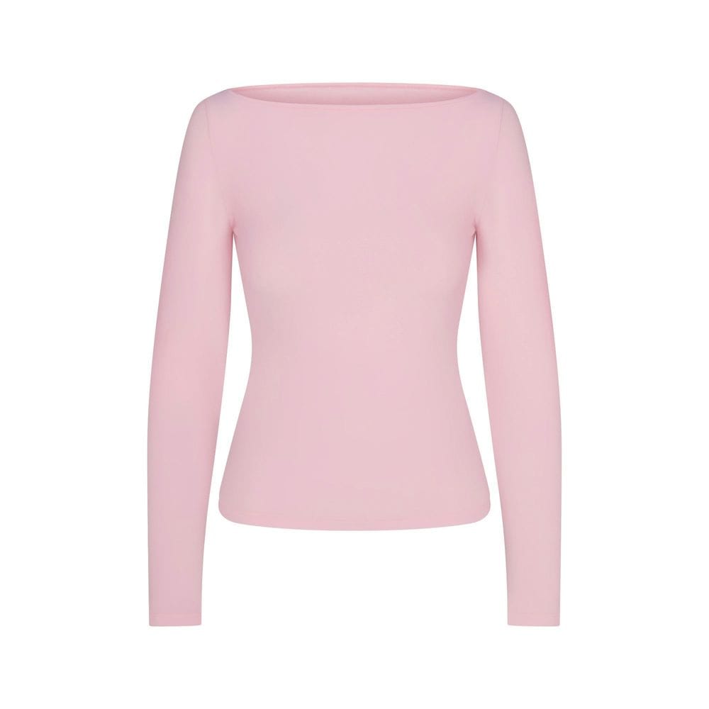 Cotton Jersey Long Sleeve Boatneck Top