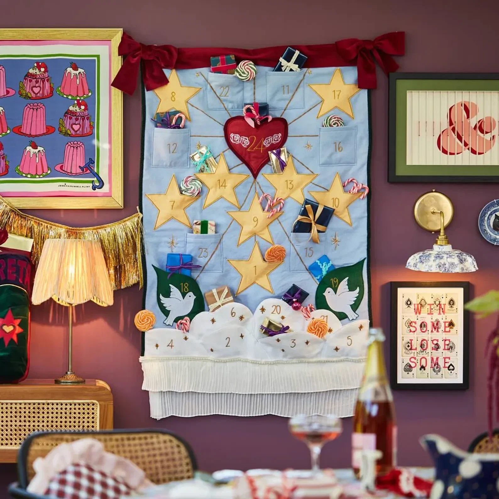 Handmade Celestial Felt Embroidered Heirloom Advent Calendar