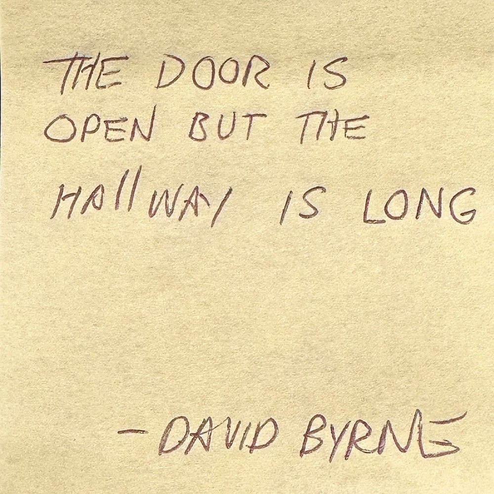 The door is open but the hallway is long