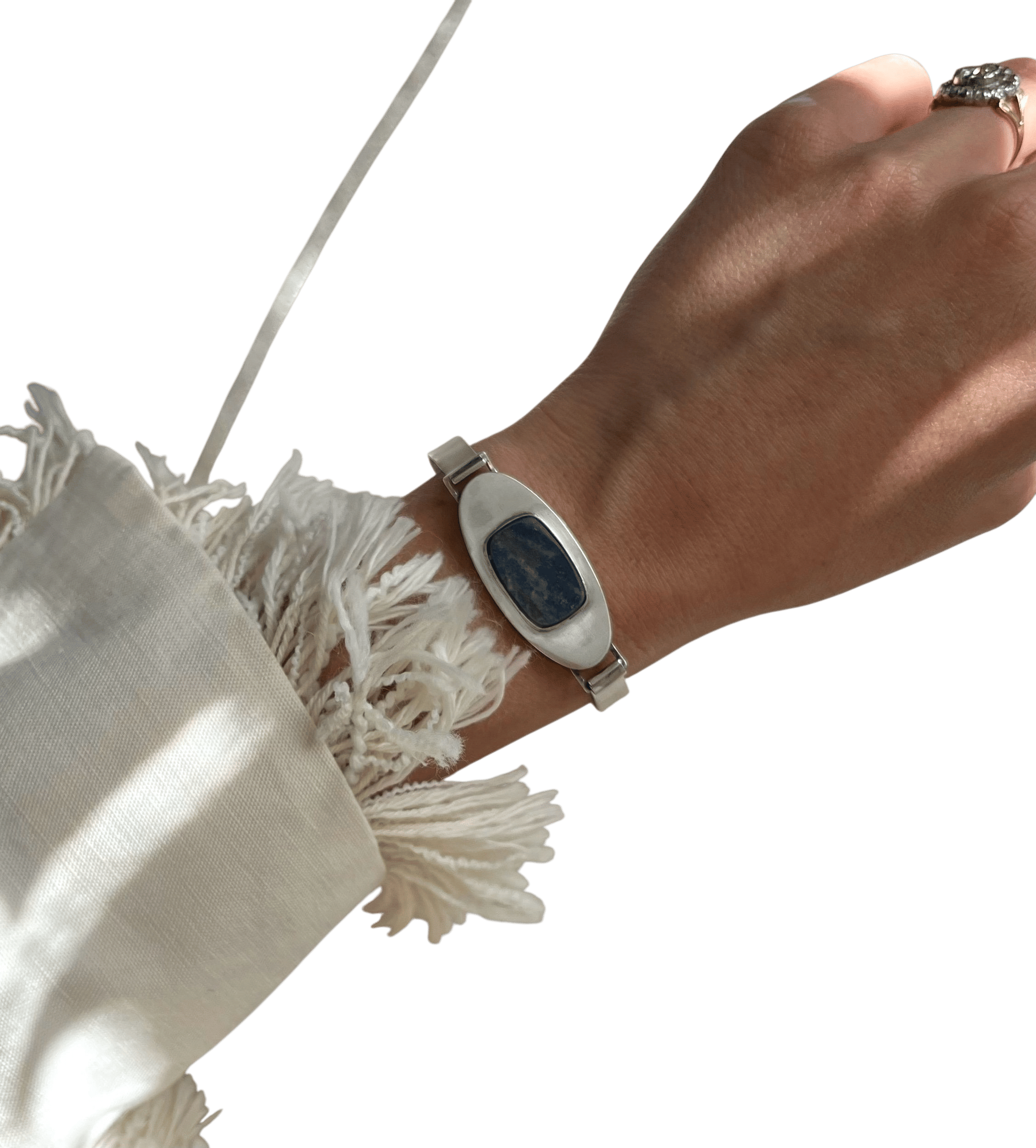 Vintage Sterling Silver Lapis Cabochon Bracelet