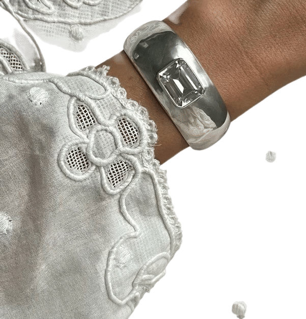 Vintage Sterling Silver Glass Cabochon Cuff