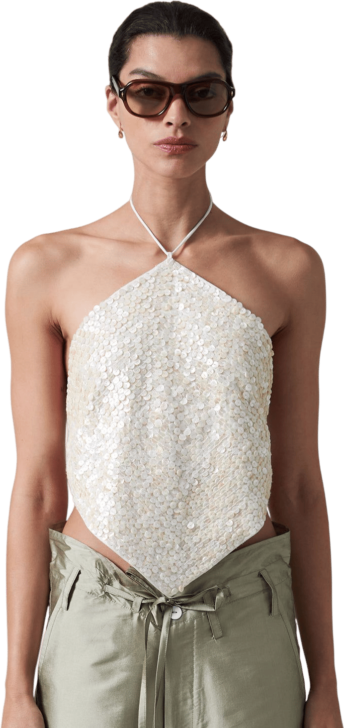 Shell Button Backless Halter
